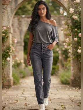 NEW Free People We The Free High Waist Button Front Straight Leg Jeans Size 26